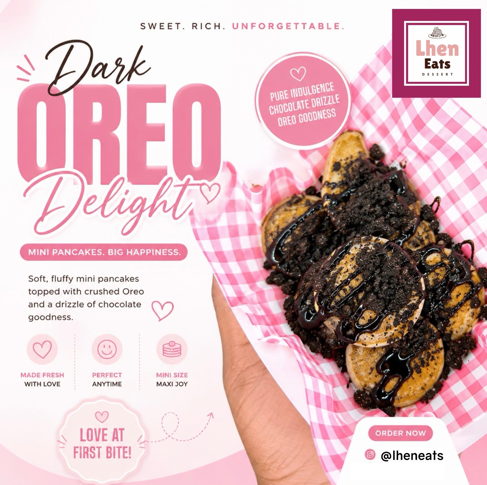 Dark Oreo Delight mini pancakes